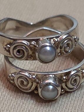 GENUINE PEARL 925 STERLING SILVER STACKING RINGS Size 6